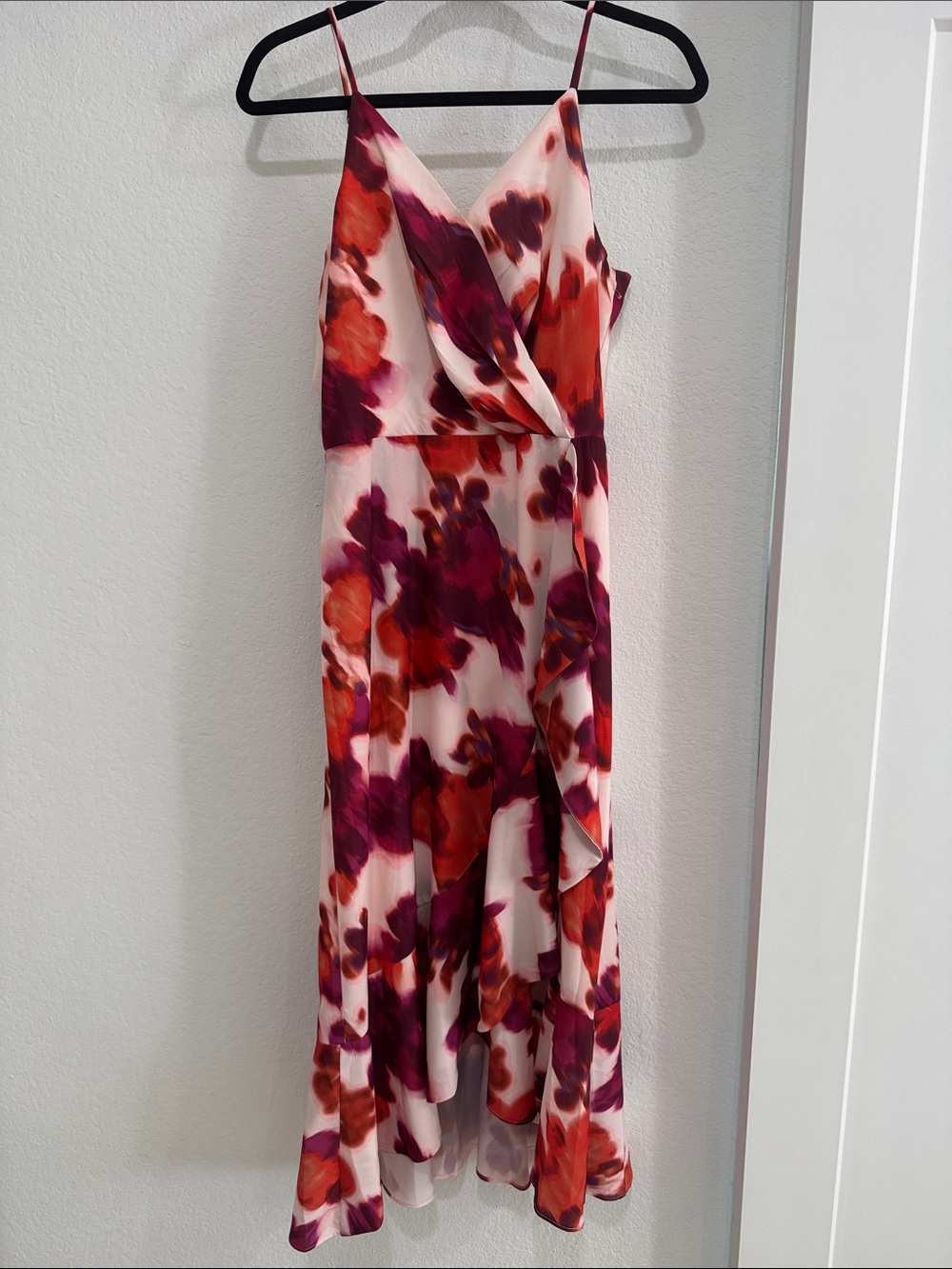 Floral Wrap Midi Dress in Pink and Red